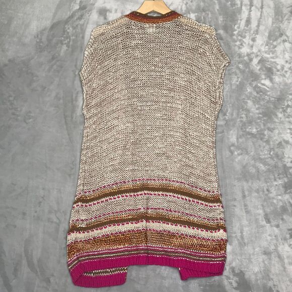 Chicos Sweater Womens Large Oatmeal Pink Copper Knit Cardigan Vest Open Front - Picture 2 of 9